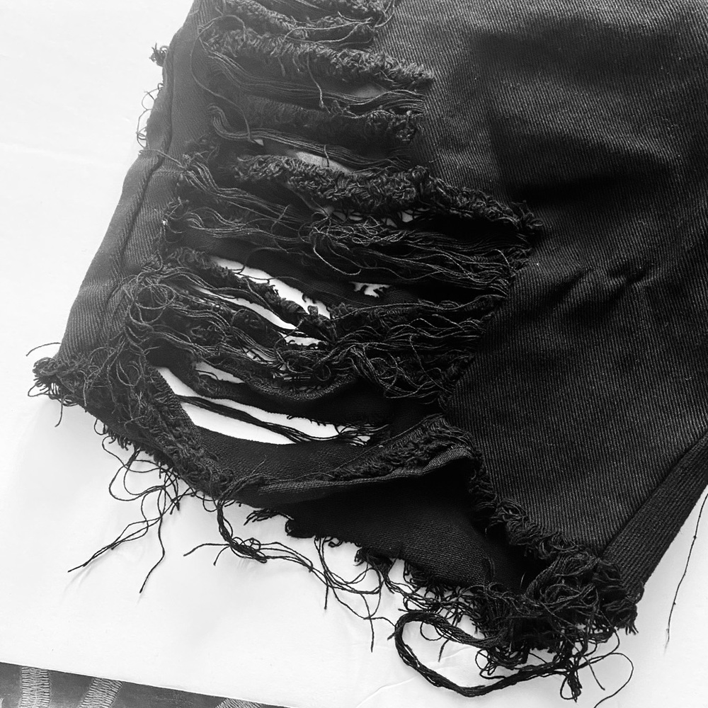Black Ripped Jean Shorts - Picture 3 of 4